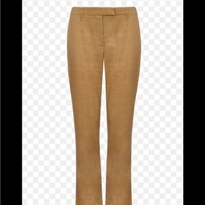 Arje Roth Stretch Tan Linen Silk Blend Trouser Pants with Ankle Detail